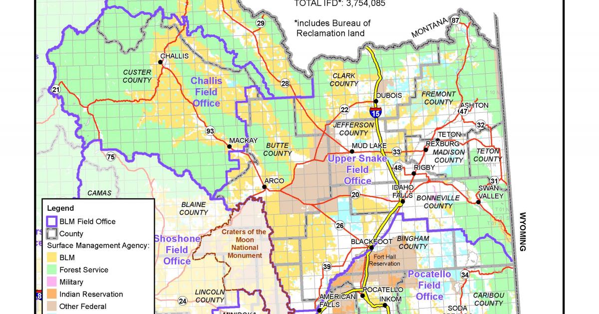 Idaho Falls District Map Bureau Of Land Management 4076